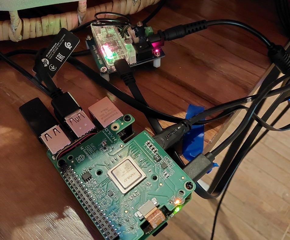 Raspberry Pi 5 with Hailo accelerator board and cabling